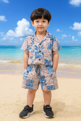 FASHION GRAB Boys Casual Shirt Shorts(Blue2)