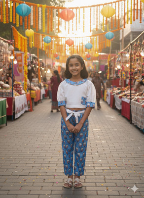 Rangi Saga Girls Casual Top Pant(Blue)