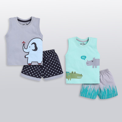 CUTOPIES Baby Boys & Baby Girls Casual T-shirt Shorts(Grey-Aqua)