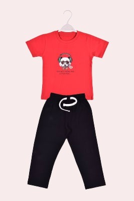 MR Feshion Boys Casual T-shirt Pyjama(RED/BLACK)