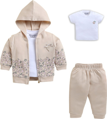 Neo Nate Baby Girls Casual Jacket T-shirt, Pant(BEIGE)