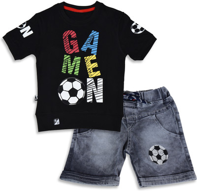 Worton Fashion Boys Casual T-shirt Shorts(Black)
