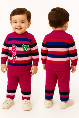 kidfashion Baby Boys & Baby Girls Barbie Party(Festive) Sweater Pant(Pink, Multicolor striped)