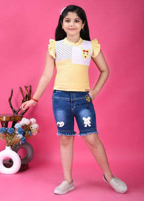 A-ONE LUCKY GARMENTS Girls Party(Festive) Top Shorts(YELLOW)