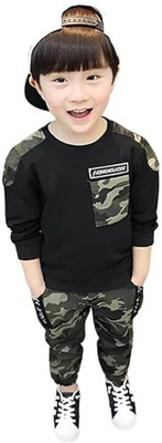 JEKESHVI Baby Boys & Baby Girls Party(Festive) T-shirt Track Pants(BLACK)