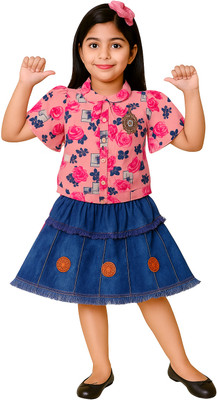JANNAT mini wear Baby Girls Casual Top Skirt(pink)