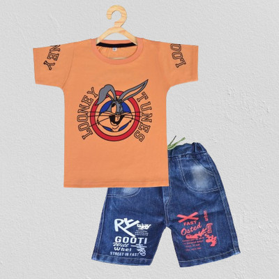 SITGANSUR Boys Tom & Jerry Casual T-shirt Shorts(ORANGE)