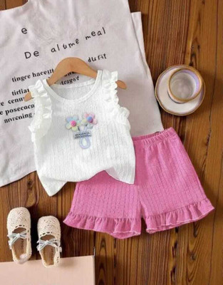 MANHAAFASHION Girls Party(Festive) Top Shorts(Pink)