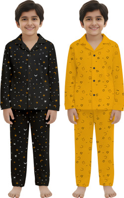 Eha Kids Nightwear Boys & Girls Printed Cotton Blend(Multicolor Pack of 2)