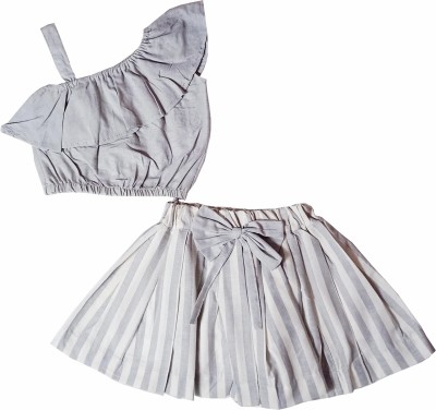 harshvardhanmart Baby Girls Casual Top Skirt(Grey)