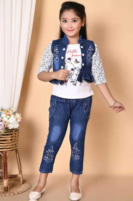 S MONI DRESSES Girls Party(Festive) Top Jeans(White)