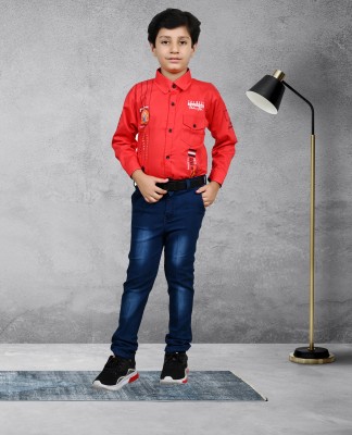 Arshia Fashions Boys Casual Shirt Jeans(Red)