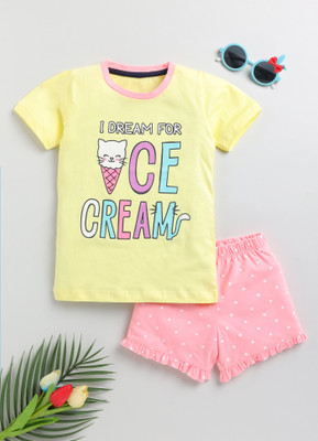 Lazy Shark Girls Casual Top Shorts(Yellow)