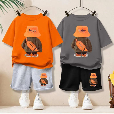 Z COLLECTION Boys & Girls Casual T-shirt Shorts(Orange, Grey)