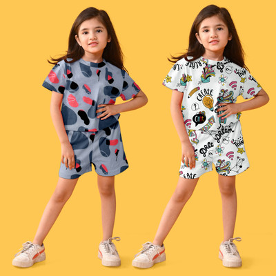 arrowquick Kids Nightwear Baby Girls Printed Cotton Blend(Multicolor Pack of 2)