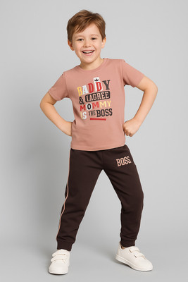 Todd N Teen Boys Casual T-shirt Track Pants(pinkbrown)
