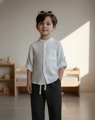 OptNshop Baby Boys Party(Festive) Shirt Pant(White, Black)