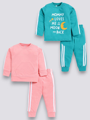 carrydreams Boys & Girls Casual T-shirt Trouser(ROSE_SEAGREEN)