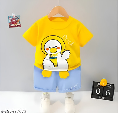 LIBU N PIXIE Baby Boys & Baby Girls Casual T-shirt Shorts(YELLOW)