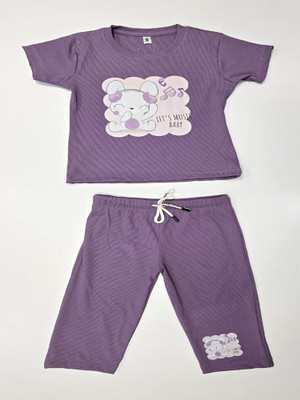 SOULSHINE Girls Casual T-shirt Capri(Lavender)