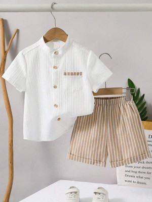 SEFVONA Boys Party(Festive) Shirt Shorts(WHITE, Light Brown)