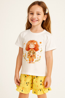 ARUHA Girls Casual T-shirt Shorts(Yellow)