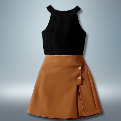 RIYANSHI Girls Casual Top Skirt(brown)