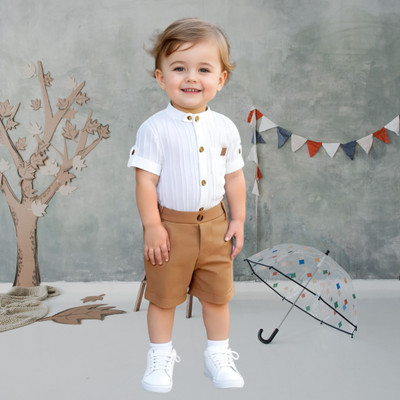menvy Baby Boys Casual Shirt Shorts(Brown)