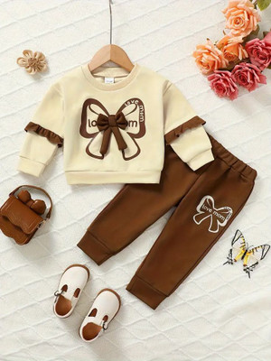 RST DRESSES Baby Boys & Baby Girls Casual T-shirt Pant(BROWN)
