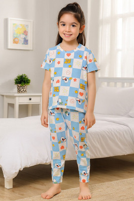 LILASTEX Boys & Girls Casual T-shirt Pant(Sky Blue)