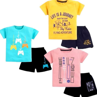 DIAMOND EXPORTER Baby Boys Casual T-shirt Track Pants(Blue, Yellow, Pink)