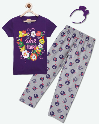 NOW OR NEVER Girls Casual Pyjama Sleepsuit(PUR_APL)