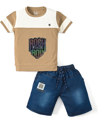 Wonder Klothes Boys Party(Festive) T-shirt Shorts(Brown)