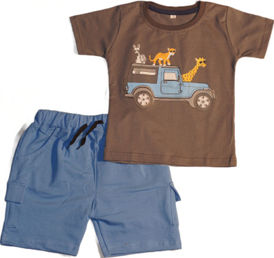 PRIYANKA'S COLLECTION Baby Boys & Baby Girls Casual T-shirt Shorts(Brown::Blue)