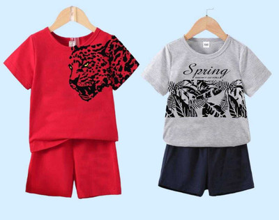 Mimmy Kids Baby Boys Casual T-shirt Trouser(Red and Grey 2)