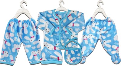 KIDS & BEBS Baby Boys & Baby Girls Casual Top Pyjama, Cap, Bib(Blue)