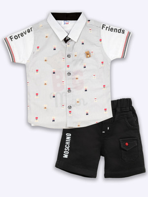 Choo Choo Baby Boys Party(Festive) Shirt Shorts(Light Grey)