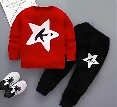 MANNAT Baby Boys & Baby Girls Casual T-shirt Track Pants(RED, BLACK)