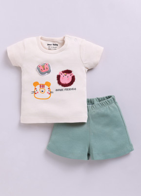 Smart Baby Baby Boys Casual T-shirt Shorts(Off-White & Green)