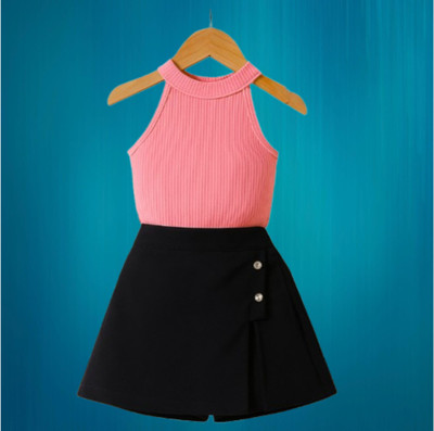 Riyanshi Collect Girls Casual Top Shorts(Pink, Black)