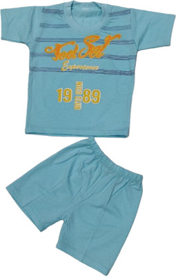 pankhu Baby Boys & Baby Girls Casual T-shirt Shorts(Blue)