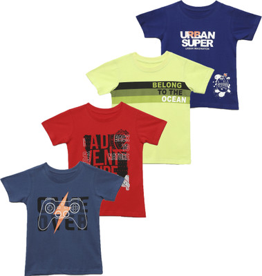 Guti Boys Printed Pure Cotton Regular T Shirt(Multicolor, Pack of 4)
