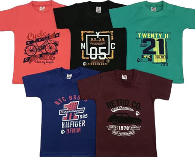 SBN Newlifestyle Boys Printed Pure Cotton Regular T Shirt(Dark Blue, Pack of 5)