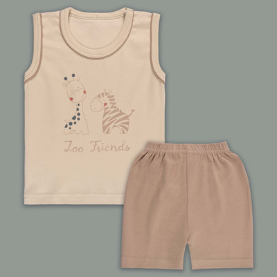 Wishkaro Baby Boys Casual T-shirt Shorts(Brown)