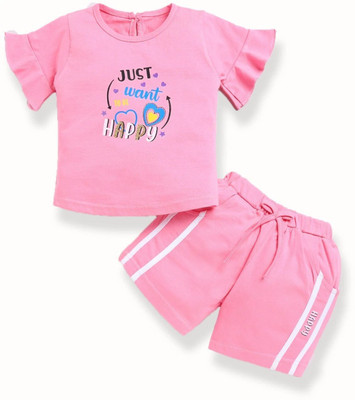 CERABI Girls Casual Top Shorts(PInk)