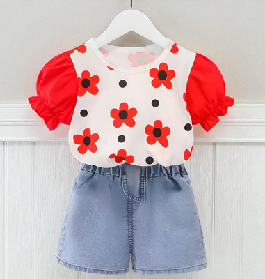 Delta Fashion Baby Girls Casual Top Shorts(Red)