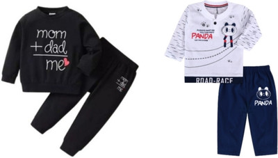 CuteHug Baby Boys & Baby Girls Casual Dress T-shirt, Pant(Black white)