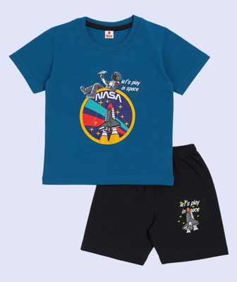 KidsCute Boys Casual T-shirt Shorts(Blue,Black)