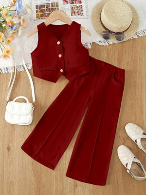 LAXNEEP Girls Casual Jacket Trouser(Maroon)