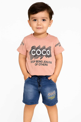 Shiva Collection Baby Boys Party(Festive) T-shirt Shorts(PEACH)